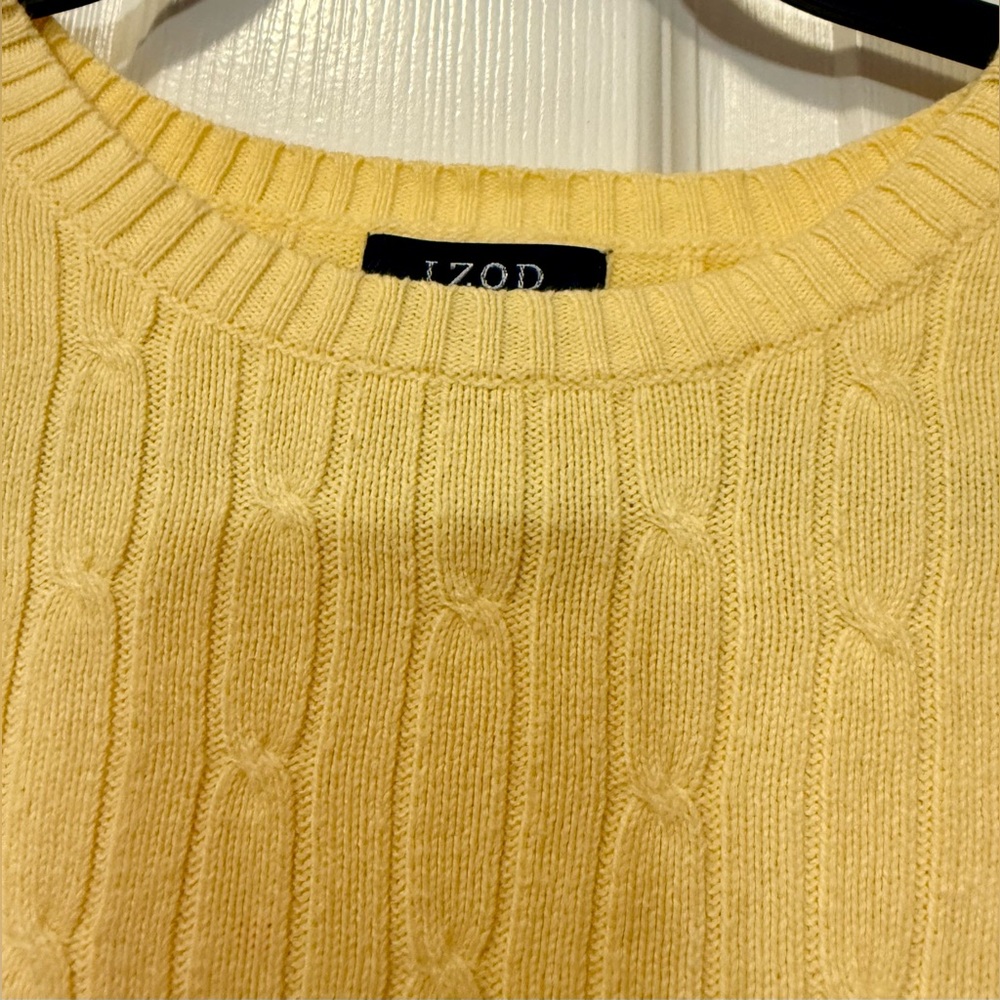 IZOD 100% Cotton Pastel Yellow Preppy Cable Knit Sweater Large - Picture 3 of 10